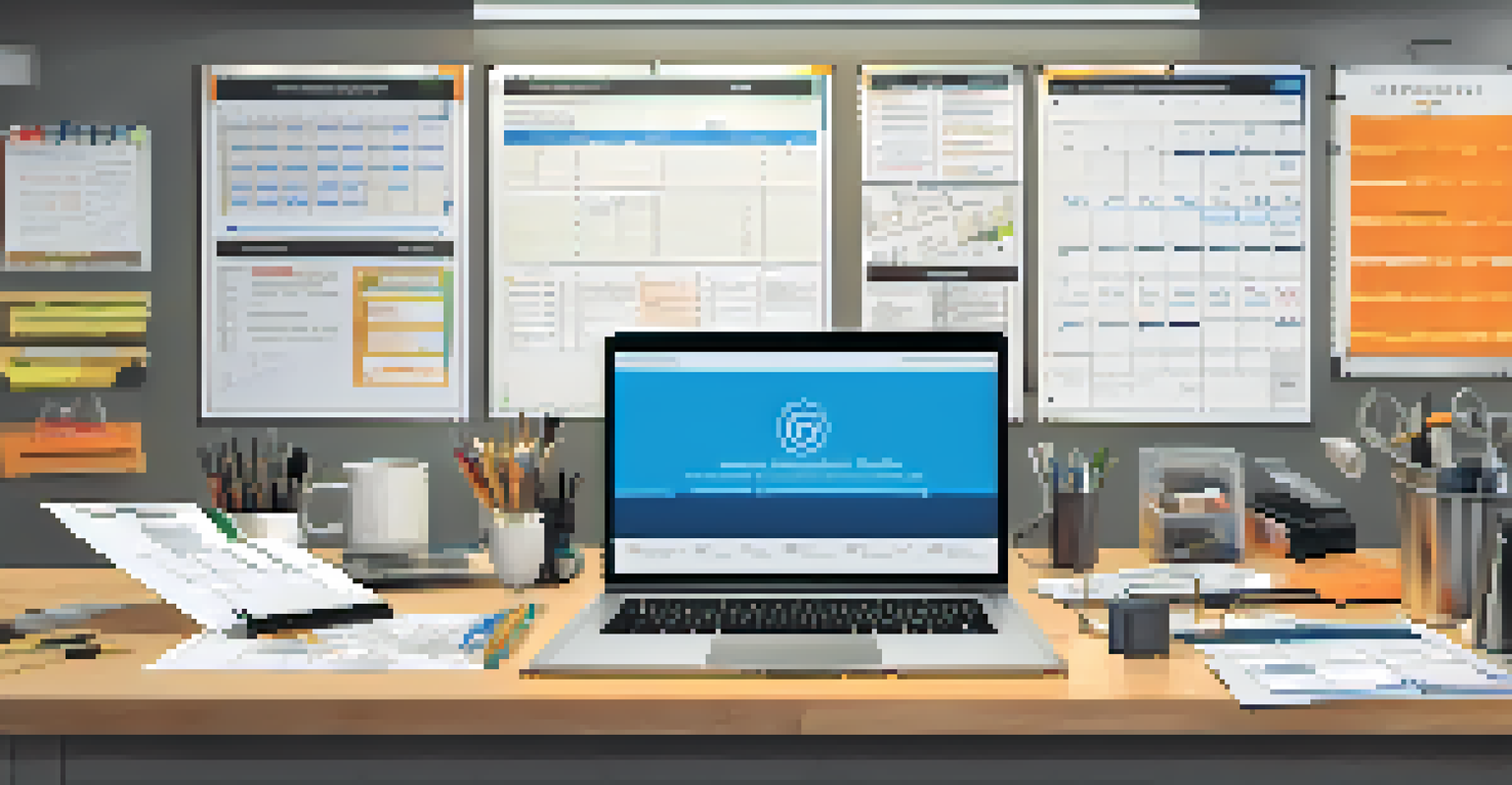 A professional contractor's workspace with tools, a laptop, and safety certificates, highlighting organization and planning.