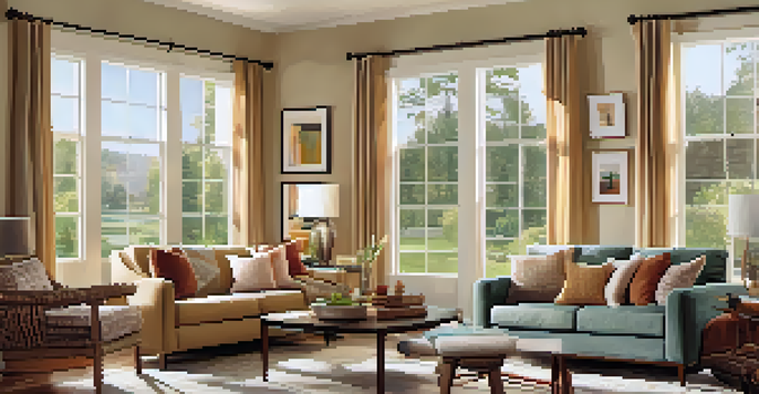 A bright living room with sunlight, showcasing sealed windows and cozy decor, illustrating energy efficiency.