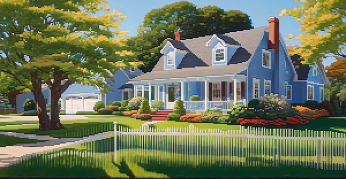 A picturesque suburban home with a manicured lawn and flowers, under a clear blue sky.