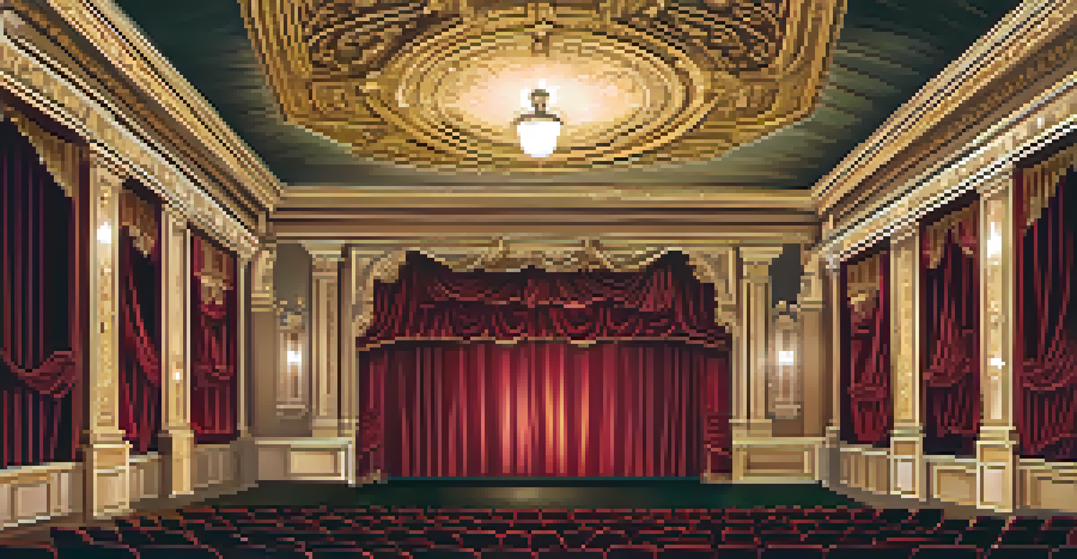 The interior of a restored historic theater, featuring ornate architecture and a stage set for a performance.