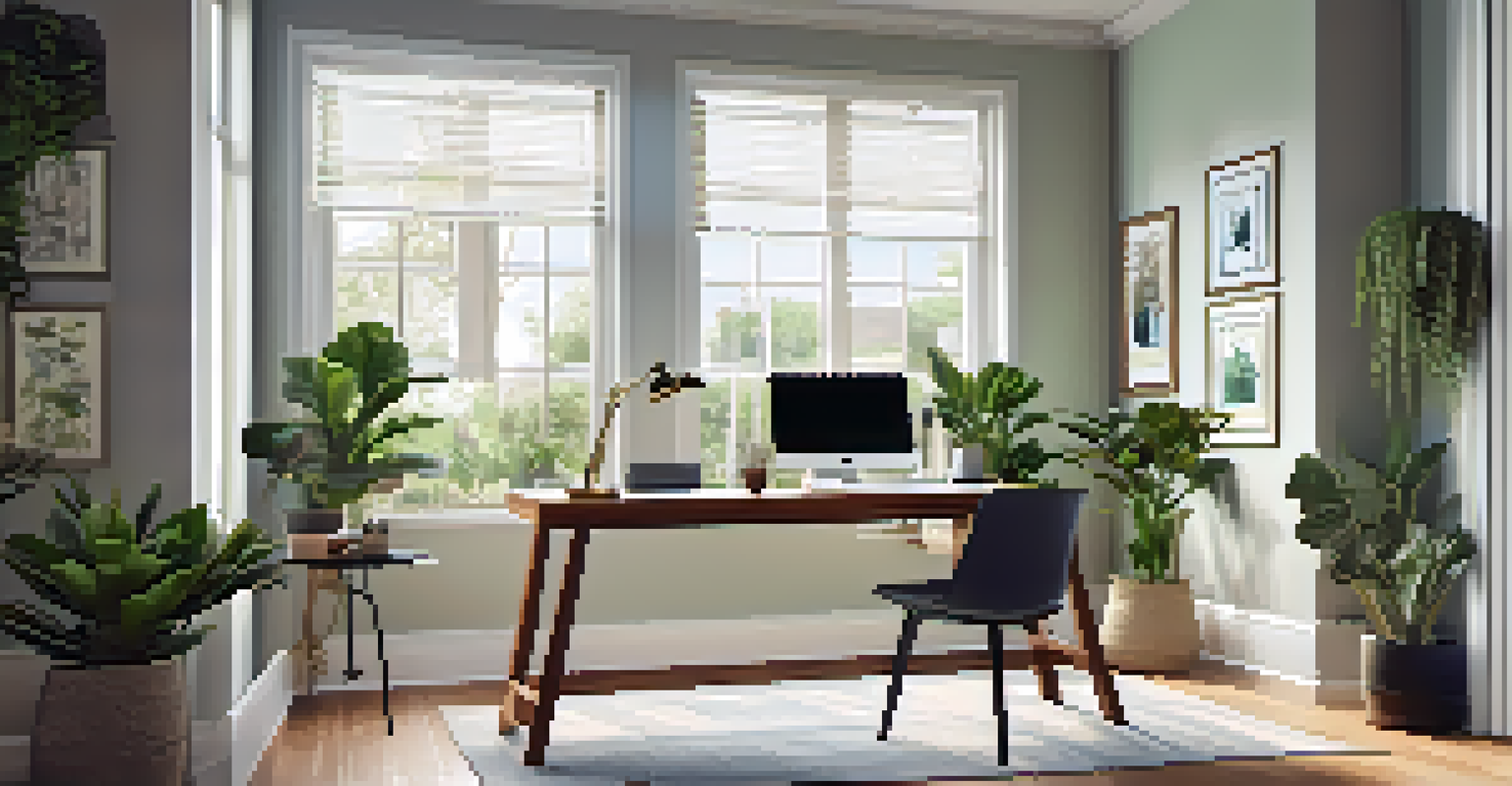 A stylish home office interior designed for remote work with natural light and inspiring decor.