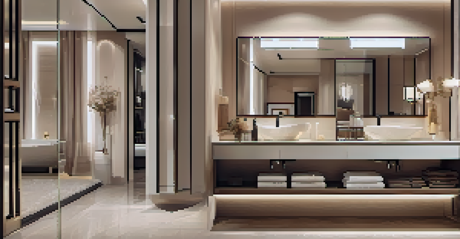 A luxurious bathroom with a double vanity, elegant fixtures, and soft neutral colors.