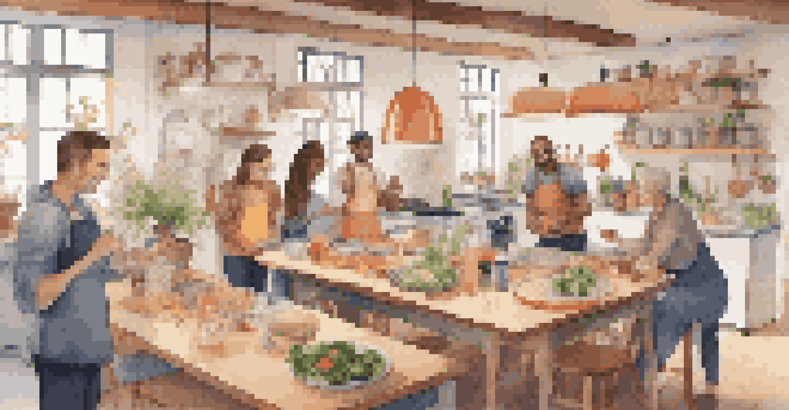 Residents participating in a cooking class in a co-living kitchen, surrounded by ingredients and engaged in a friendly atmosphere.