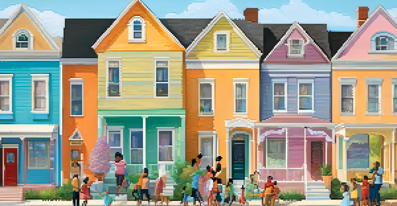 A colorful 'Fair Housing' poster displaying diverse families and uplifting messages about equality and inclusion.