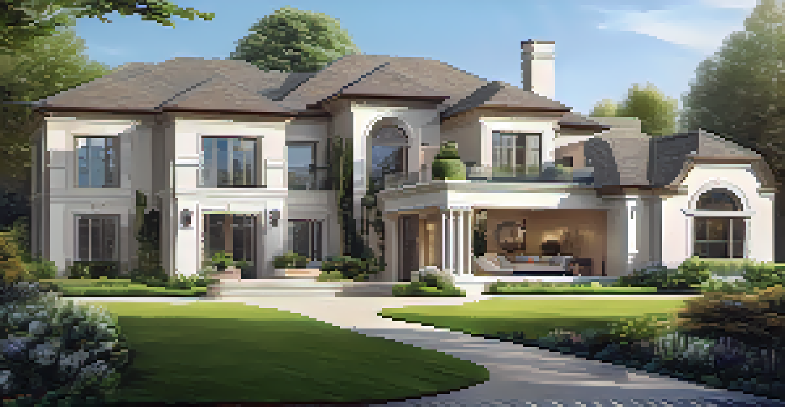A contemporary luxury home surrounded by greenery, with large windows and a warm afternoon glow.