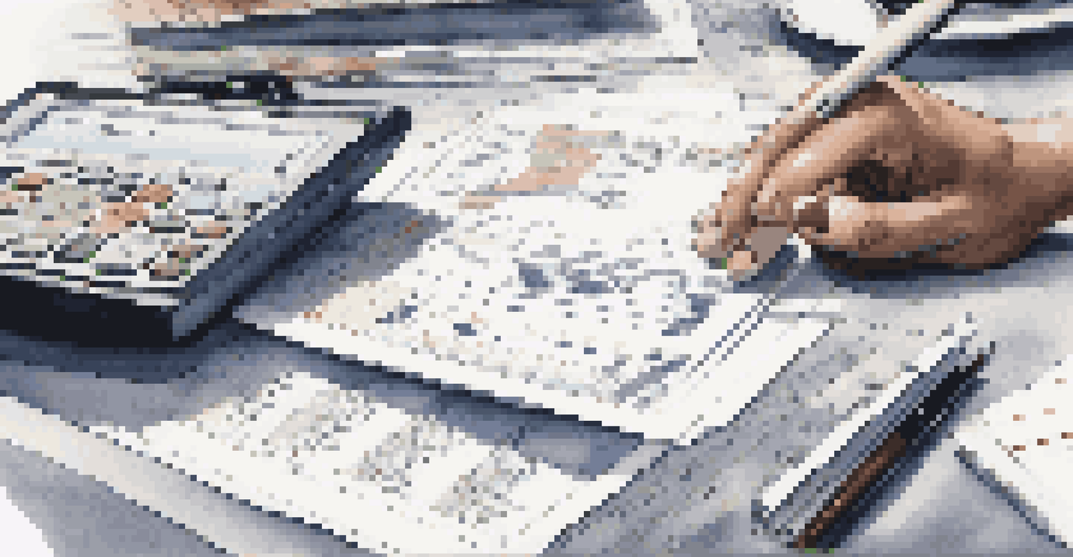A close-up of a financial analyst's hand reviewing documents about real estate syndication returns, with a calculator and laptop on the desk.