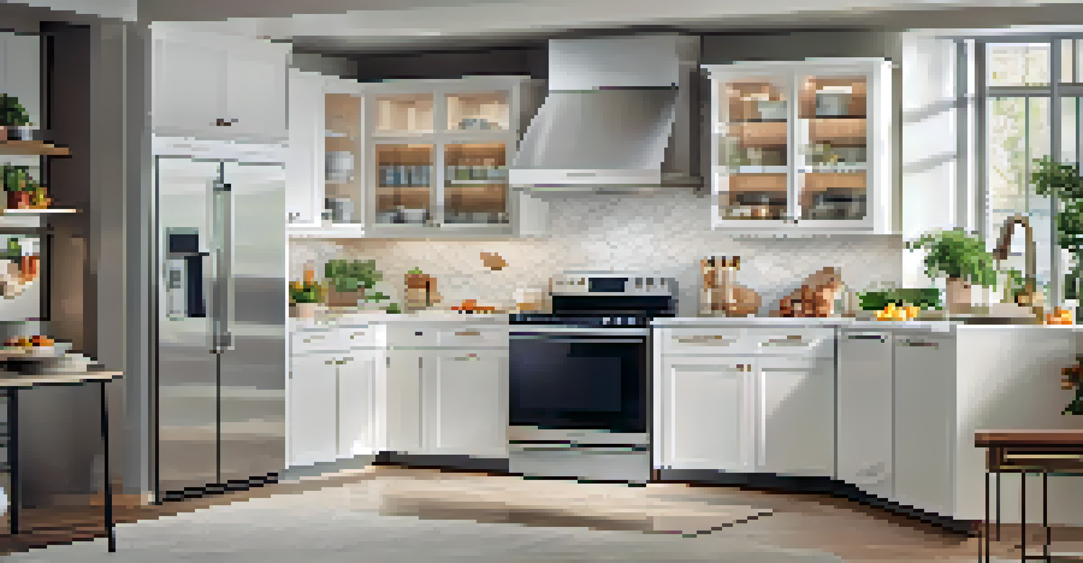 A bright and modern kitchen showcasing smart appliances and technology in a clean and stylish design.