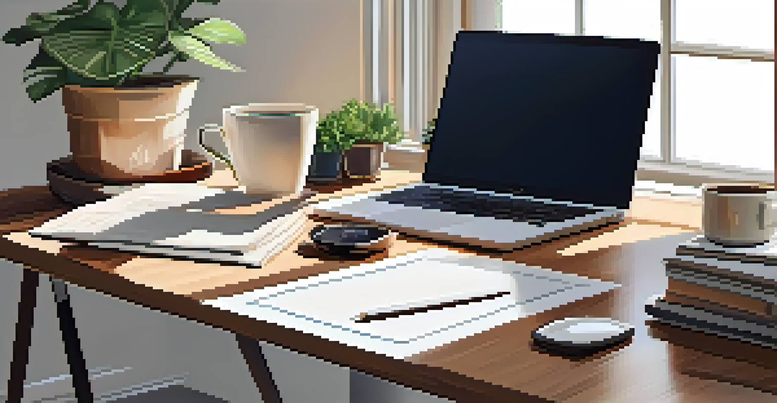 A landlord's desk with a laptop showing a lease agreement, surrounded by organized paperwork and a potted plant, illuminated by natural light.