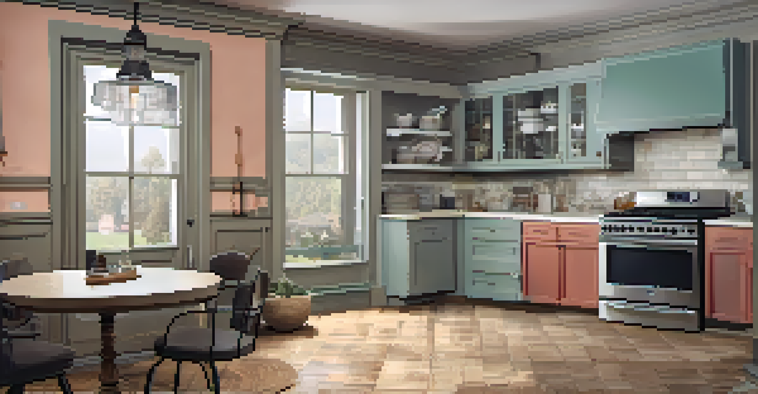 A person using augmented reality glasses to visualize kitchen renovations in a historic home, with digital designs displayed.