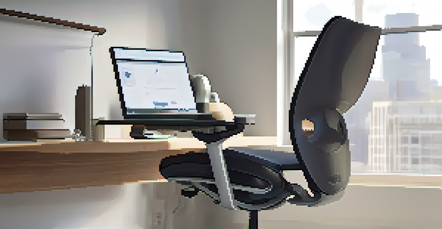 Detailed view of an ergonomic chair emphasizing lumbar support and adjustable armrests in a minimalistic workspace.