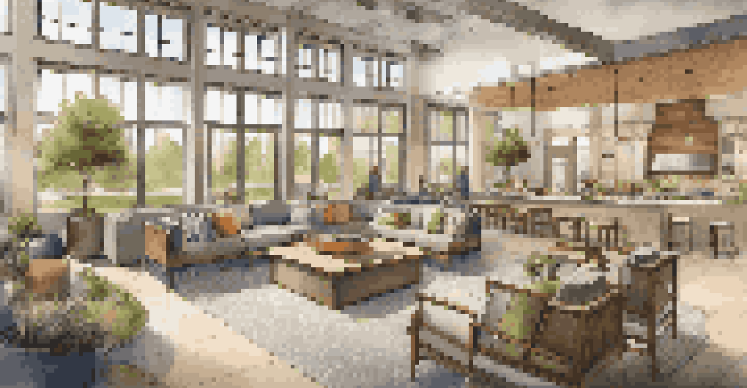 A welcoming community lounge with residents socializing, warm lighting, and a view of outdoor greenery.