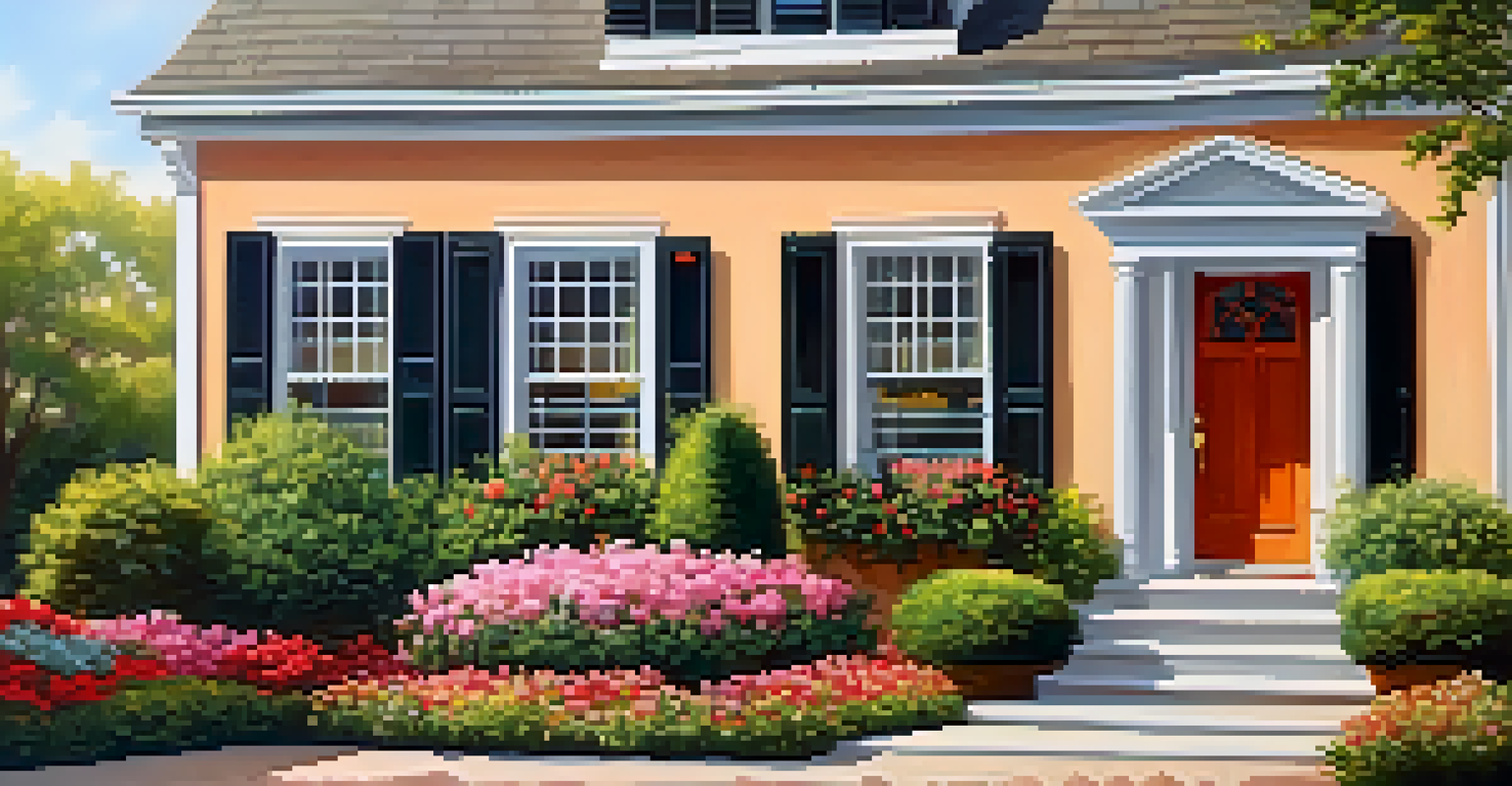 A charming home exterior with vibrant landscaping and freshly painted shutters.