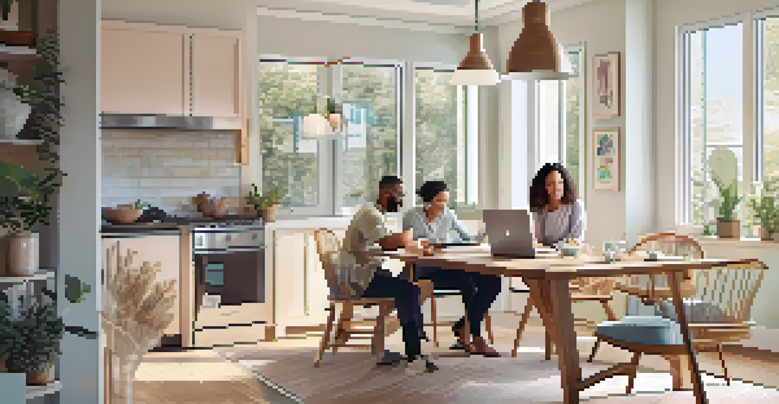 A family at a dining table discussing home warranty options with paperwork and a laptop around them.