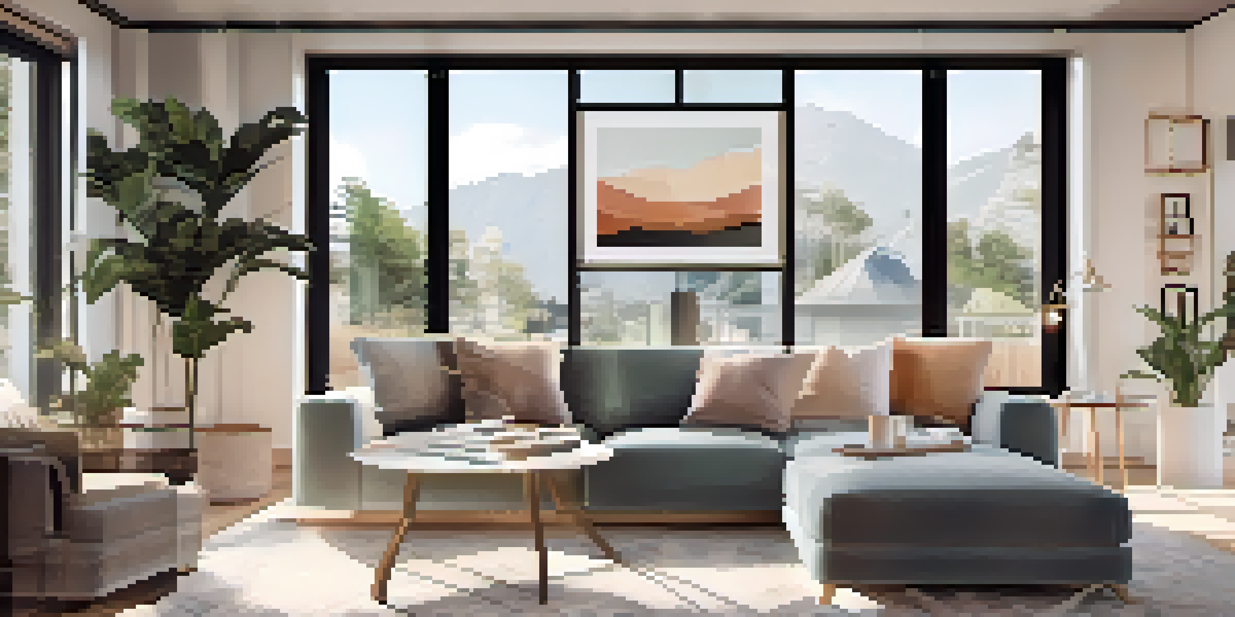 A person using a virtual reality headset in a modern living room, exploring a 3D home design.