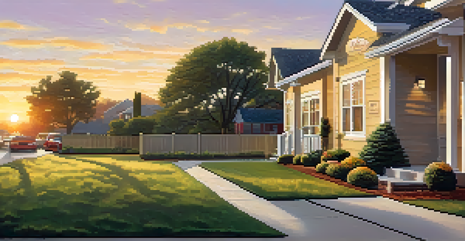 A rental property with a 'For Rent' sign, surrounded by a beautiful garden at sunset.
