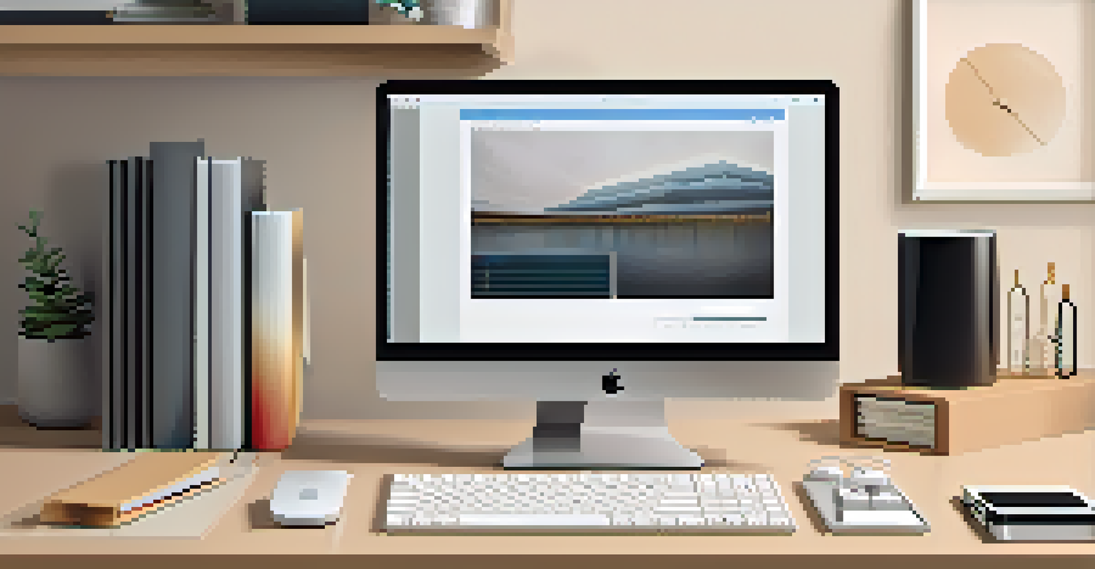 A clean computer desktop with organized folders and a simple keyboard and mouse, representing digital decluttering.