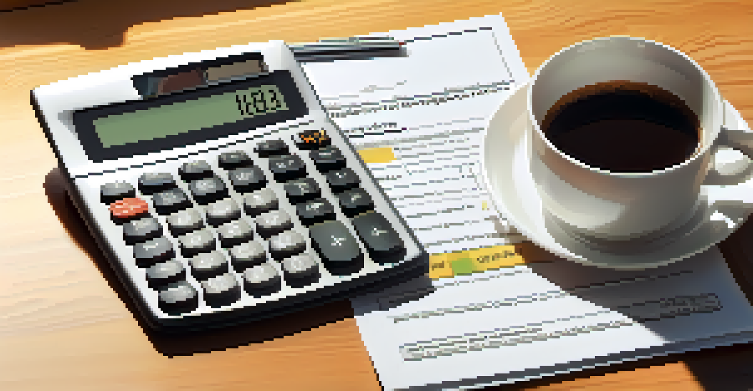 A mortgage application form on a desk with a calculator and coffee, illuminated by sunlight.
