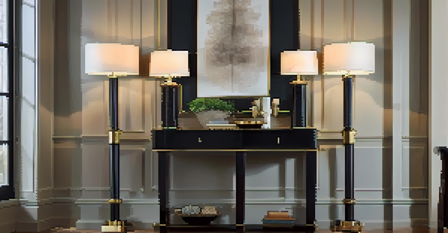 An elegant entryway with a stylish table lamp and wall sconces, warmly lit to create a welcoming atmosphere.