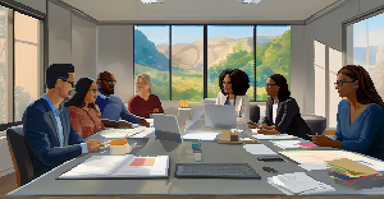 A virtual town hall meeting with diverse stakeholders engaged in discussion, set in a bright home office environment.