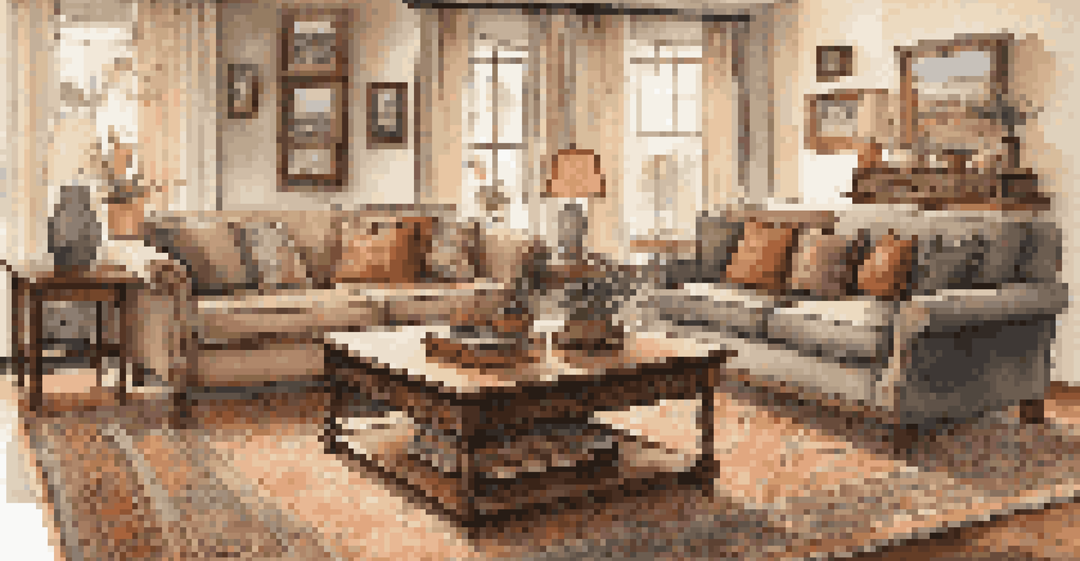 A cozy living room with a crafted wooden coffee table, plush sofa, and natural light creating an inviting atmosphere.