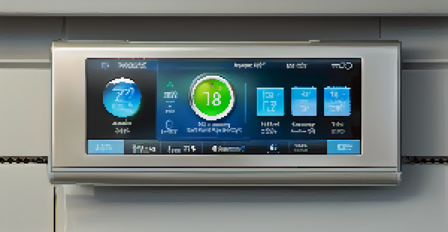 A close-up view of a smart thermostat and sensors integrated into an energy-efficient HVAC system.