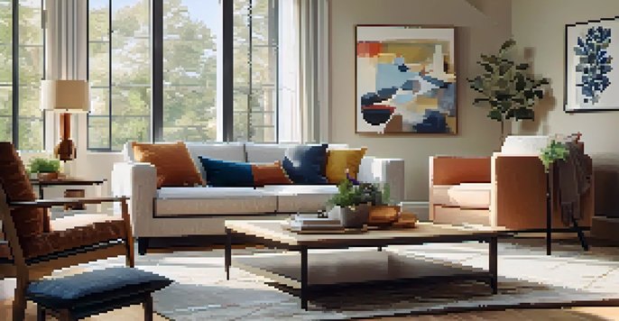 A modern and inviting living room with stylish furniture and decor.