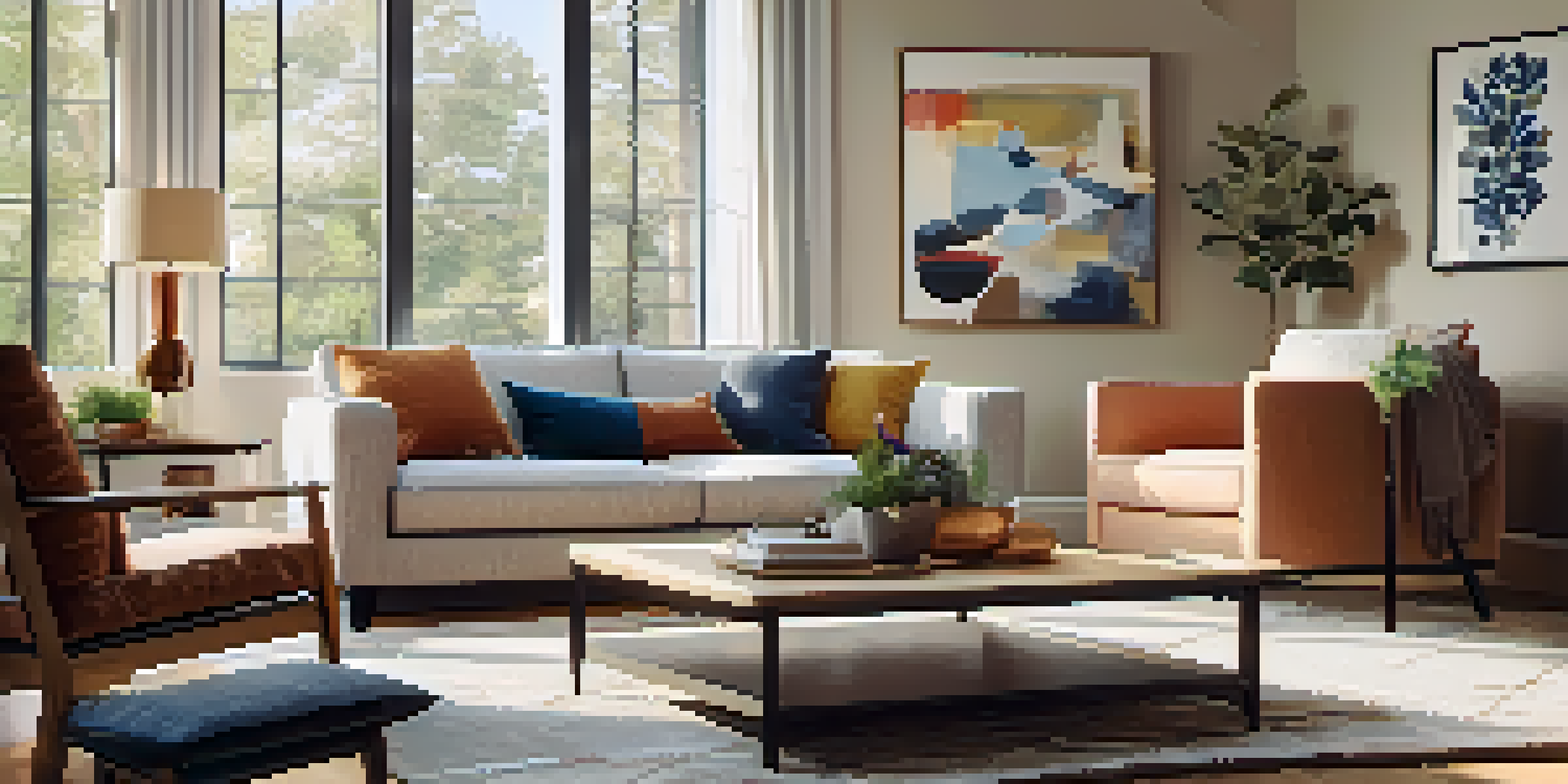 A modern and inviting living room with stylish furniture and decor.