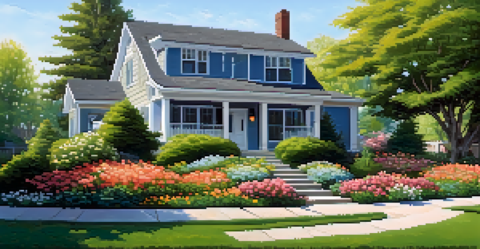 A tidy garden with trimmed shrubs, a mowed lawn, and flowers blooming, illustrating the significance of yard maintenance against pests.