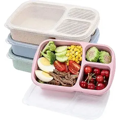 Wheat Straw 3-Compartment Lunch Boxes (4-Pack)