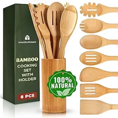 7-Piece Bamboo Cooking Utensil Set with Holder