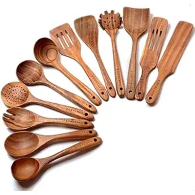 12-Piece Natural Teak Kitchen Utensil Set