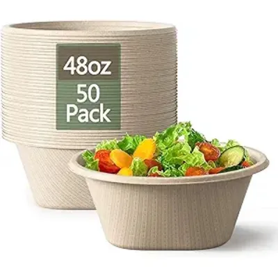Homestockplus 48 oz Compostable Disposable Bowls, 50-Pack