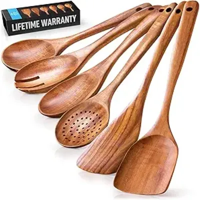 Zulay Kitchen 6-Piece Teak Wood Utensil Set