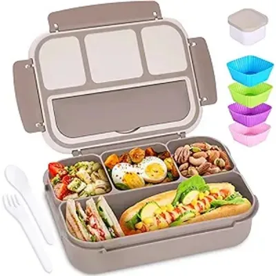 4-Compartment Bento Box with Sauce Jar and Utensils