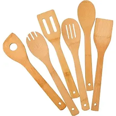 6-Piece Bamboo Kitchen Utensil Set with Colored Handles