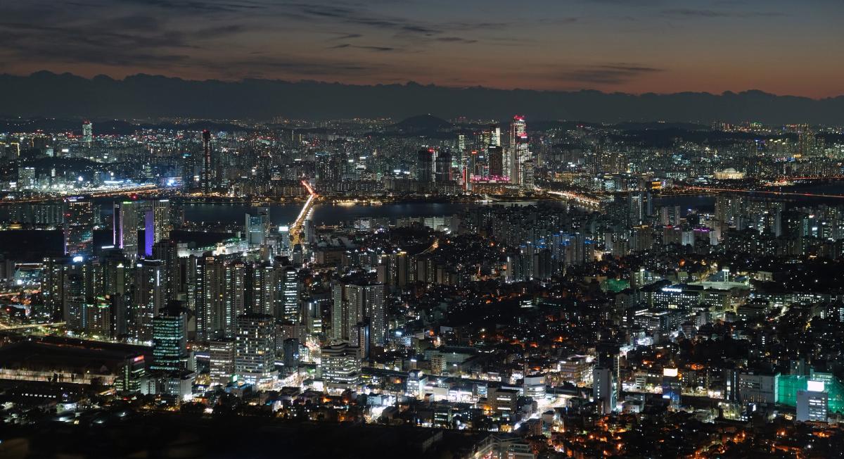 The night view of Seoul spread out below N Seoul Tower on Namsan, with the Han River and city lights.