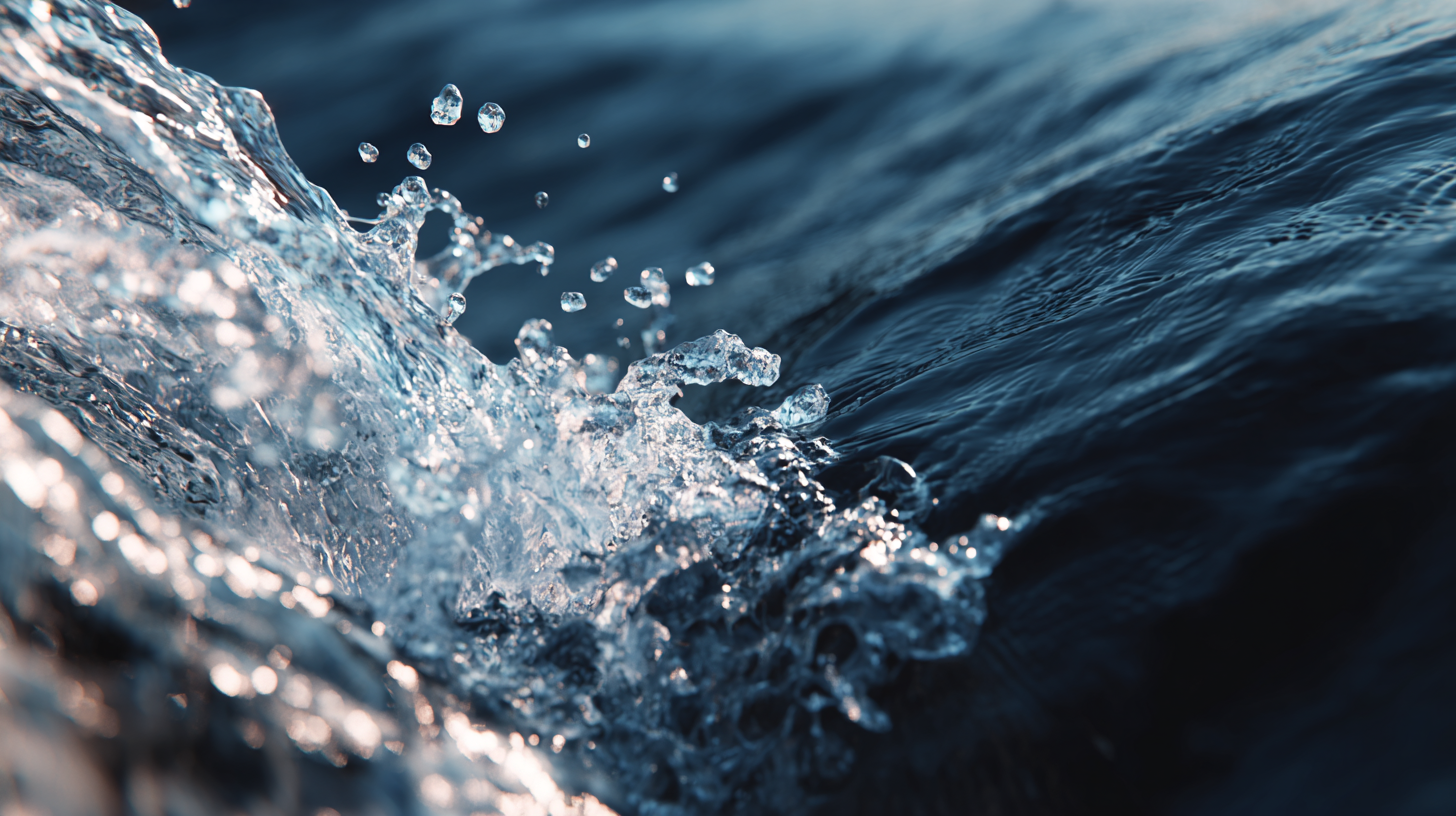 The image captures a close-up view of ocean waves, highlighting droplets of water splashing as they crash against the surface. The shimmering reflections create a dynamic and captivating visual of the natural water environment.
