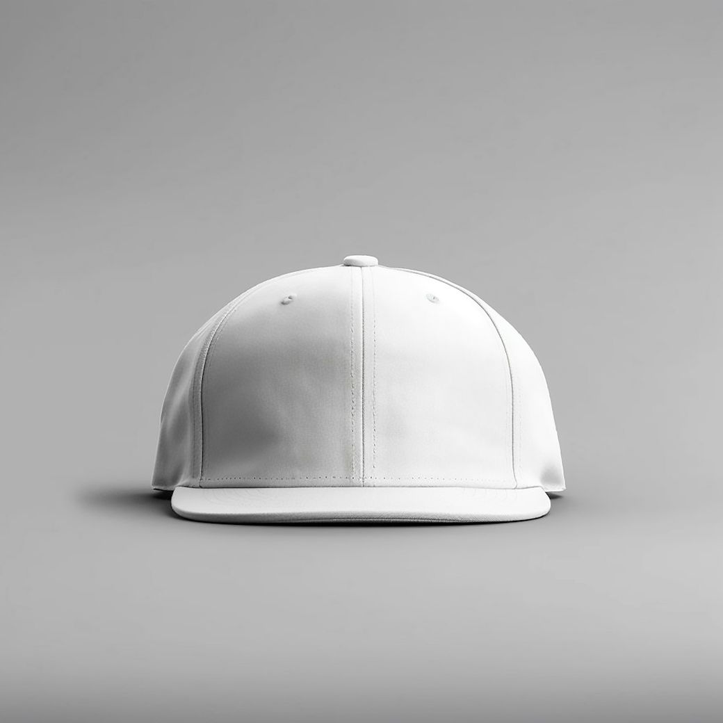 The image features a plain white baseball cap positioned against a minimalist grey background. The cap has a structured design and a flat brim, showcasing its simple and modern style. — Credit: Photo by personalgraphic.com on Unsplash