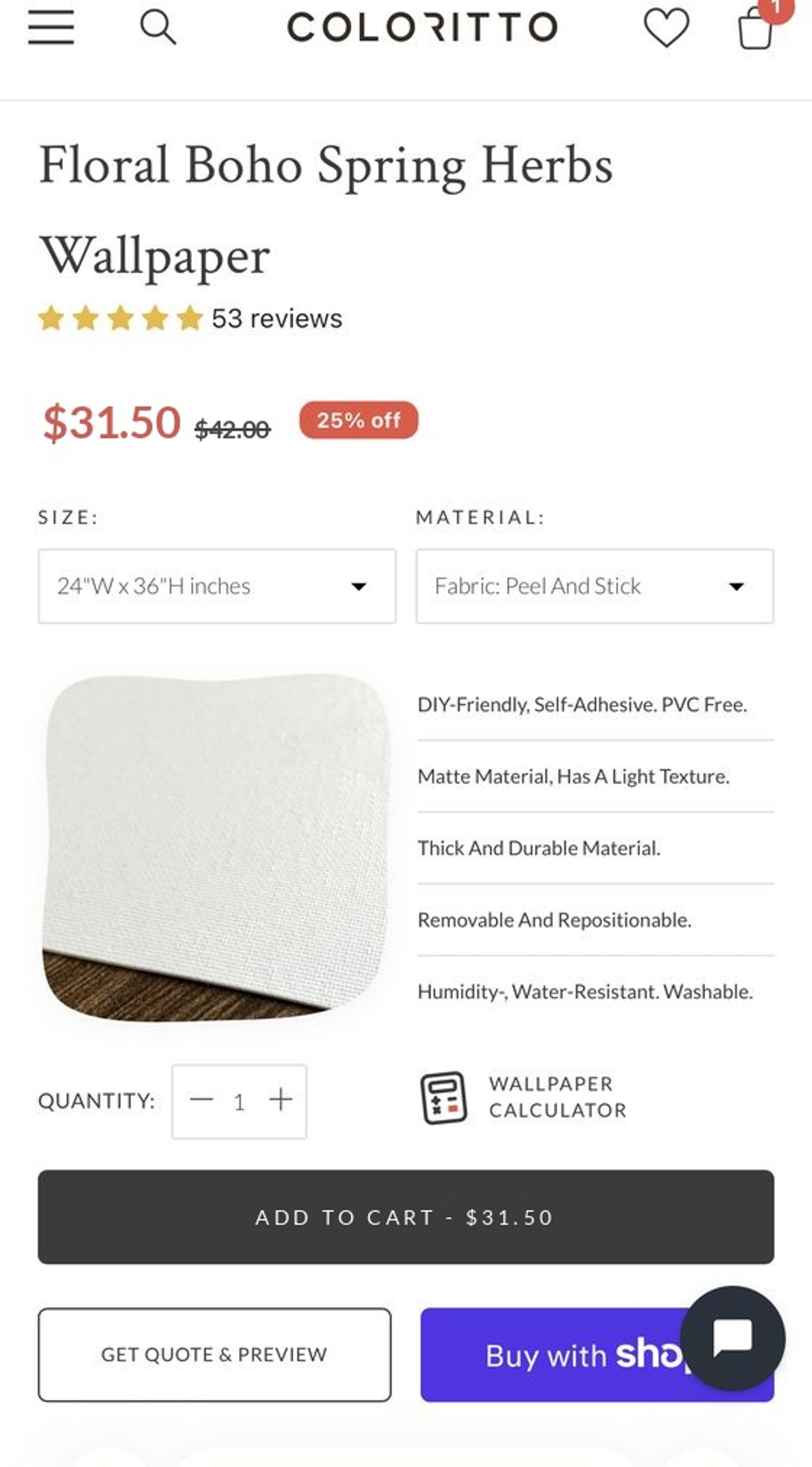 SIZE, MATERIAL AND PRICE