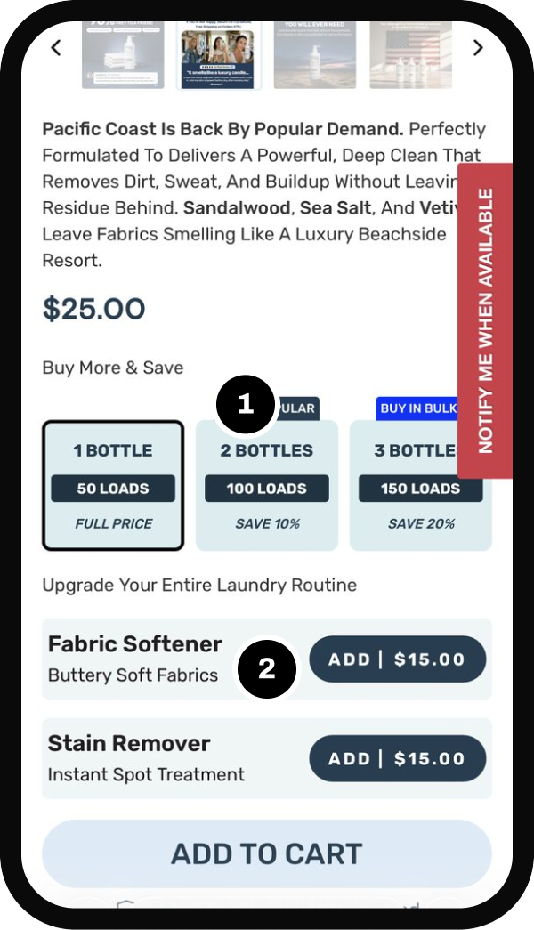 Frey mobile buy box with Buy More and Save tiers and add-ons