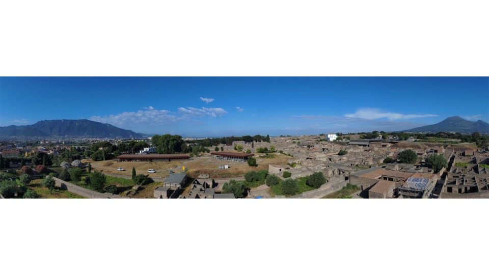 Panoramic photo of pompei from above captured on Skydio X10