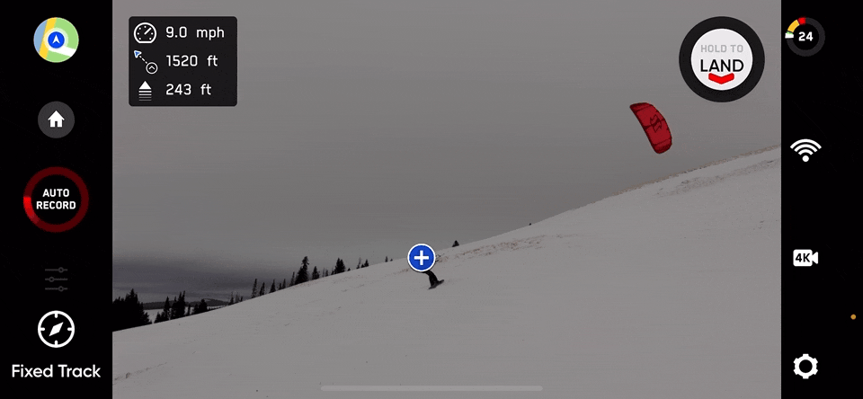 Skydio drone using fixed track to film andrew muse snow kiting 