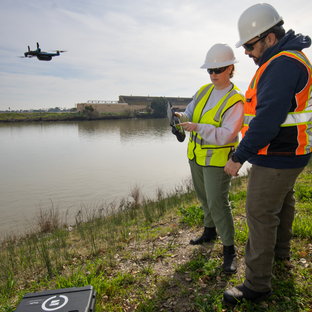 Inspectors training on flying a Skydio drone