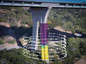 Skydio drone autonomously inspecting a bridge for defects