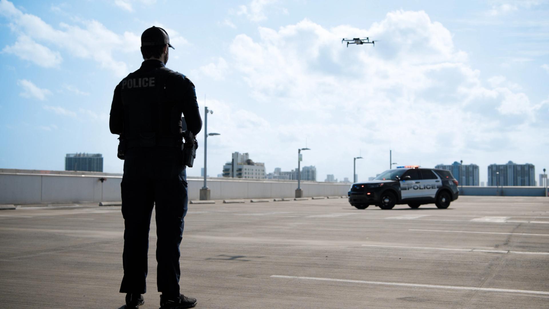 Skydio X10 above Police Officer on Patrol