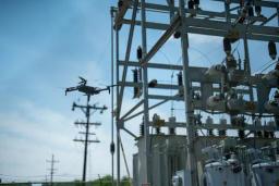 Skydio X10D drone inspecting substation