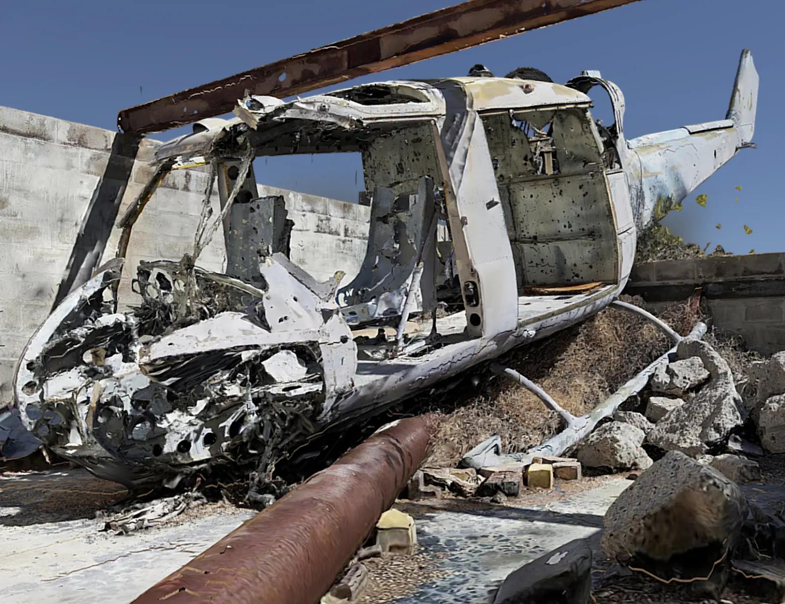 Disaster scene documentation of a burned up helicopter 