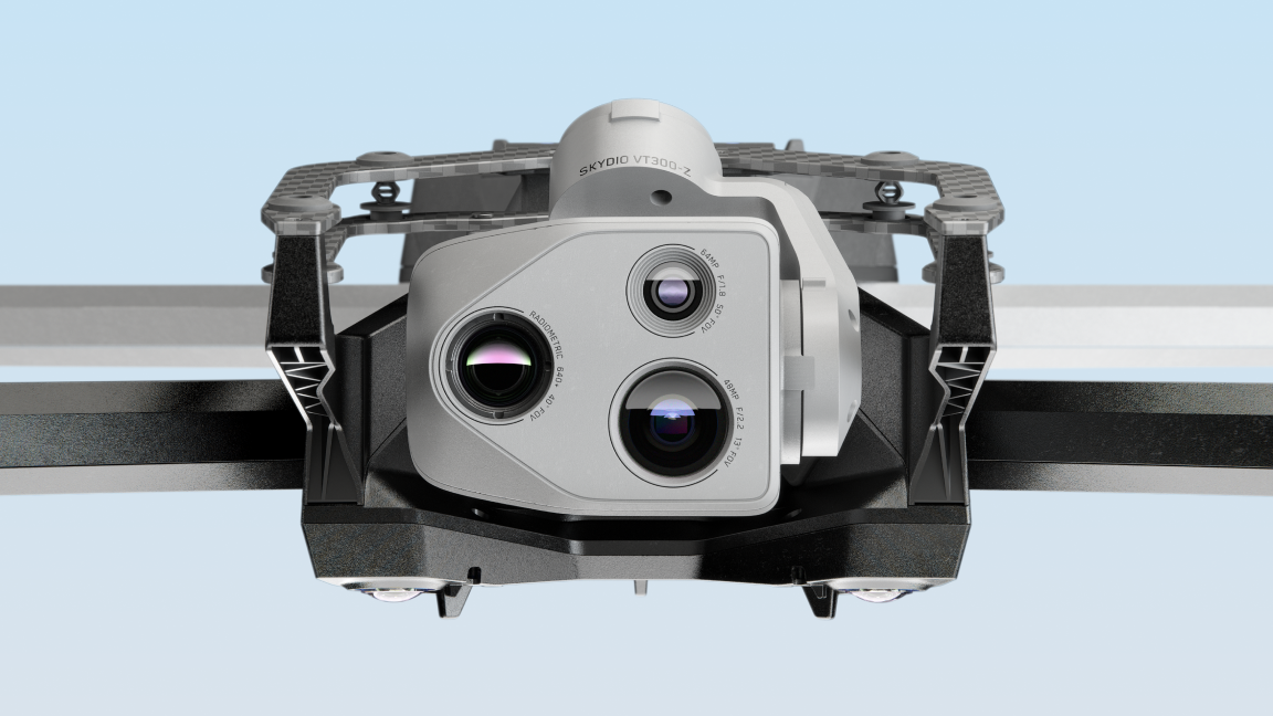 Close up of Skydio X10 drone's camera and sensors