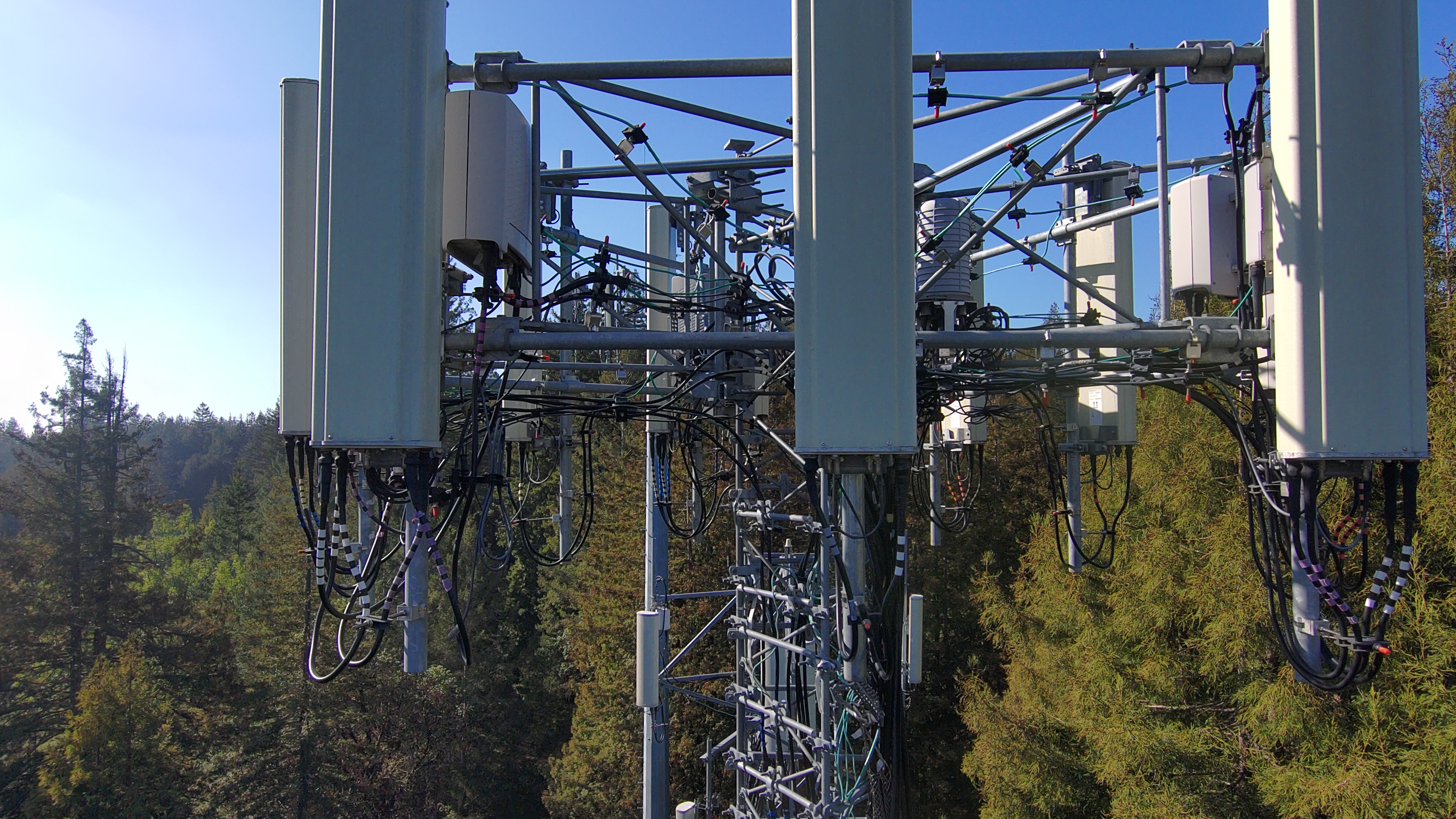 Close up inspection of a cell tower taken from a Skydio drone