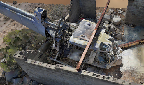 Close-Up Shot of Wreckage from 3D Model